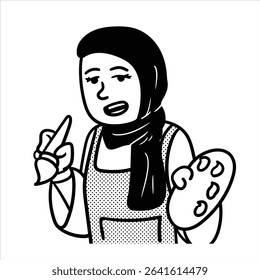 Um avatar profissional de desenhos animados lineart limpo em Estilo Lineart Minimalista, mostrando um artista com um pincel e tela, ótimo para visuais criativos.