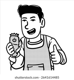 A clean lineart cartoon profession avatar in Minimalist Lineart Style, showcasing a barber with scissors and comb, great for grooming visuals.