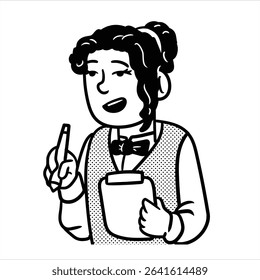 Um avatar de profissão de desenhos animados lineart limpo em Estilo Lineart Minimalista, retratando um garçom com uma bandeja, ideal para os visuais do restaurante.