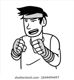 A clean lineart cartoon profession avatar in Minimalist Lineart Style, featuring an MMA fighter in a stance, perfect for martial arts and combat sports visuals.