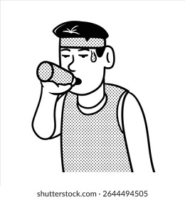 Um avatar de profissão de desenhos animados lineart limpo em Estilo Lineart Minimalista, com um personagem água potável, perfeito para a hidratação e saúde visuais.