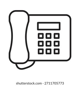 Icono de Vector de arte lineal limpio de un teléfono de escritorio tradicional con un teclado cuadrado y un Grande teléfono. Ideal para negocios, Asistencia de oficina y comunicaciones gráficas clásicas.