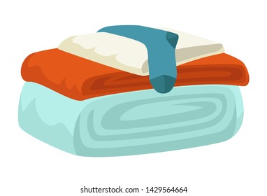 Clean linen or clothes towel and sock laundry vector household chore and housekeeping cleanliness and hygiene housework clean clothing washing stocking textile or fabric neat pile laundromat service.