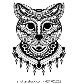Clean lines doodle art of cute cat for coloring book for adult, cards, T- Shirt graphic and so on