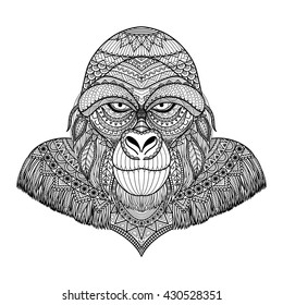 Clean lines doodle art design of gorilla, for adult coloring book,T- Shirt graphic,tattoo and so on - Stock Vector