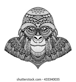 Clean lines doodle art design of gorilla, for adult coloring book, T- Shirt graphic and so on - Stock Vector
