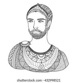 Clean lines doodle design of an European warrior, for T-Shirt graphic,tattoo and adult coloring - Stock vector