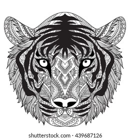 Clean lines doodle design of tiger face, for T-Shirt graphic, tattoo, coloring book for adult and so on -Stock vector