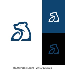 Clean lines and a minimalist design curious polar bear logo design ,bear grizzly, sniffing 