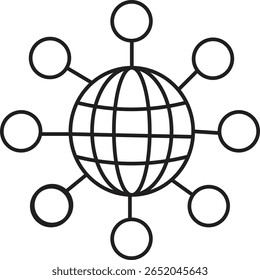 Clean line-style globe surrounded by an outer ring. Perfect for web design, apps, global branding, or digital use.