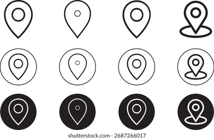 Limpar localização Pin Icons Pack - Mapa GPS e símbolos de vetor de navegação