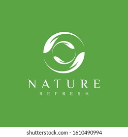 Clean logo design of circle, leaf and refresh or reset living with green background - EPS10 - Vector.