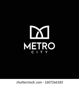 Clean logo design of letter M and building with black background - EPS10 - Vector.