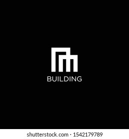 Clean logo design of letter nm and building with dark background - EPS10 - Vector.