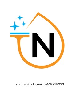 Clean Logo Design On Letter N With Water Symbol. Maid Sign
