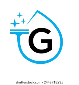 Clean Logo Design On Letter G With Water Symbol. Maid Sign