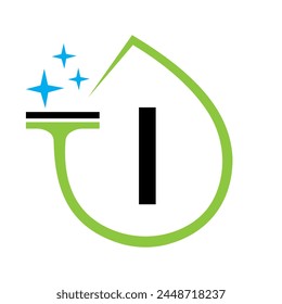 Clean Logo Design On Letter I With Water Symbol. Maid Sign