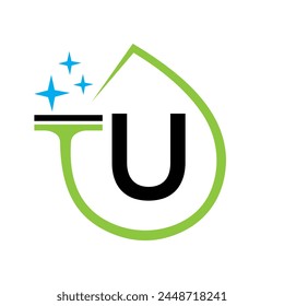 Diseño De Logo Limpio En La Letra U Con Símbolo De Agua. Signo de doncella