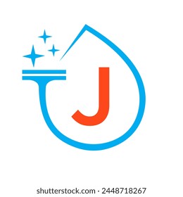Clean Logo Design On Letter J With Water Symbol. Maid Sign