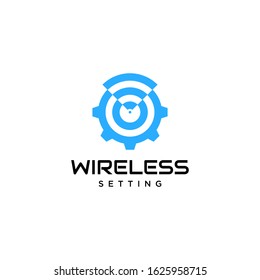 Clean logo design of wireless or signal setting with white and blue background - EPS10 - Vector.