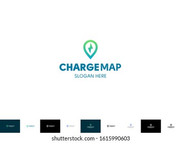 Clean logo with location and electric lightning symbol. Could be used for electric related stuff.