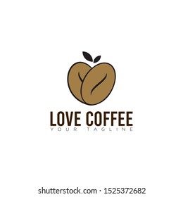 clean logo love coffee, with two bean of coffee like love symbol vector