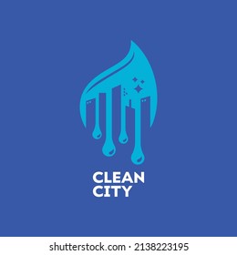 Concepto de plantilla de logotipo limpio, plantilla de logotipo de la ciudad de construcción limpia, icono de símbolo del logotipo