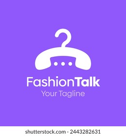 Clean logo template featuring a hanger merged with a headset telephone talk icon to express customer support, styling consultation, or community chat for fashion brands. Works for apparel stores, fashion podcasts, call centers, and stylist services. Minimal vector design built for scalable brand identity, app icon, website header, and promotional materials.