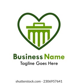 ilustración del logotipo del diseño de amor limpio. hay botes de basura con símbolo de corazón
