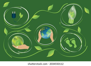 Clean, Low Carbon Energy Generation Concept With Different Environmental Symbols. Vector