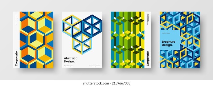 Conjunto de diseño vectorial de diseño de portada de revista limpia. El mosaico multicolor da forma a la composición del concepto de informe anual.