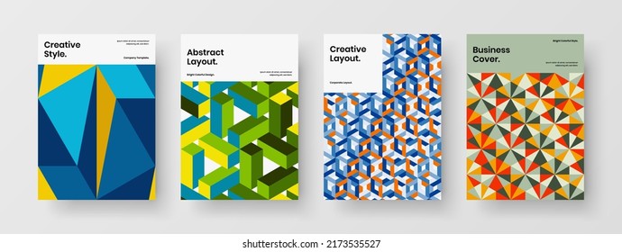 Clean magazine cover design vector concept bundle. Simple mosaic pattern leaflet layout set.