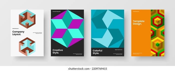 Saubere Titelgestaltung Vektorgrafik-Layout-Komposition des Magazins. Helles Mosaikhexagons Corporate Identity Concept Bundle.