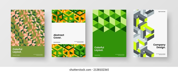 Composición del concepto de diseño vectorial de portada de revista limpia. Conjunto de plantillas de folletos corporativos de mosaicos coloridos.
