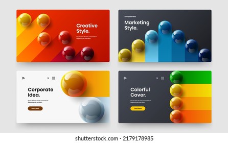 Clean magazine cover vector design template bundle. Multicolored realistic balls annual report illustration collection.