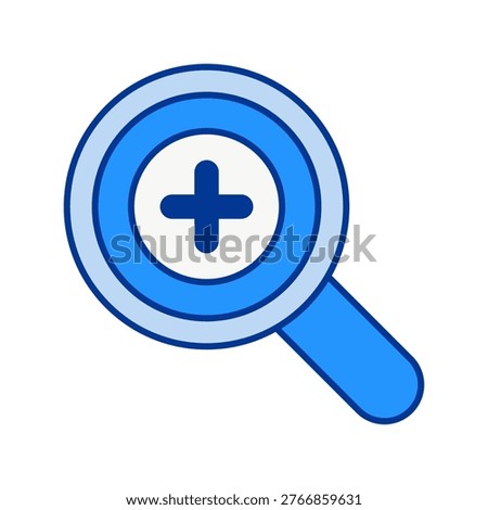 Clean magnifying glass icon with plus symbol representing zoom in function, search expansion, detailed view, data exploration, and content enlargement in modern digital systems