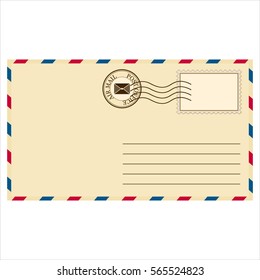 clean mail envelope with a stamp and stamp in vintage style on white background vector illustration