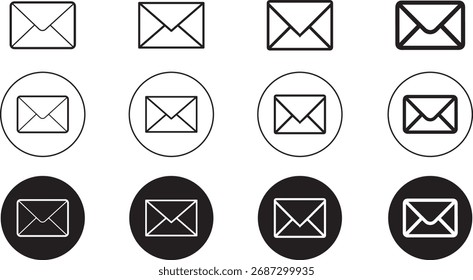 Clean Mail Message Icons Pack – Flat Email Send and Secure Envelope Vector Design
