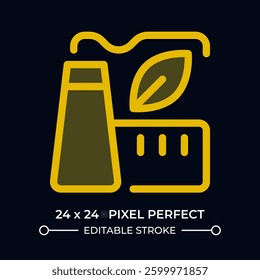 Clean manufacturing dark color ui icon. Industrial plant using eco friendly technology. Environment care. Vector colorful symbol isolated on black. User interface element, pixel perfect