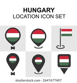 Clean map pins displaying Hungary’s national flag, suitable for travel apps, map designs, and European geography visuals.
