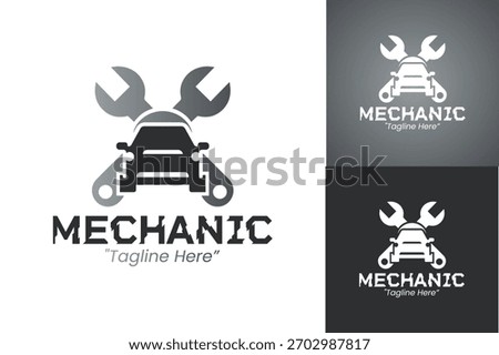 Clean mechanic logo featuring car silhouette with gear frame.