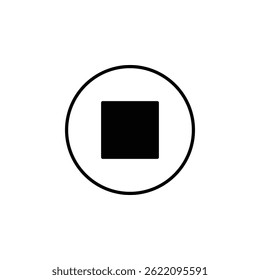 Clean media stop icon for user interfaces, music players, video platforms, and playback controls.