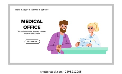 vector de oficina médica limpia. interior, médico, salud, negocios de salud oficina médica limpia web de dibujos animados planos ilustración