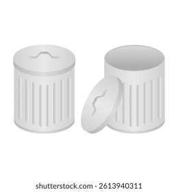 Clean Metal Trash Bin Vector. Trash Bin Icon on White Background. Garbage Sorting Bin.