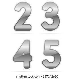 Clean metal vector alphabet, 2, 3, 4, 5