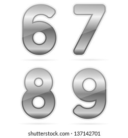 Clean metal vector alphabet, 6, 7, 8, 9