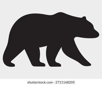 Un icono de silueta de oso caminando limpio y minimalista con una forma negra sólida con bordes lisos sobre un fondo blanco. Diseñado en un estilo de Vector simple y moderno, esta ilustración de vida silvestre es perfecta