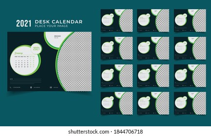 Clean minimal beauty fashion desk calendar 2021 template planner vector design set of 12 months