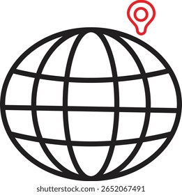 Clean and minimal black globe symbol for web, mobile apps, business branding, navigation, or global concepts.