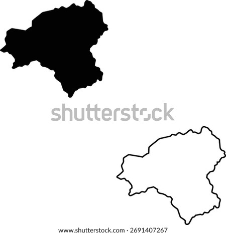 A clean, minimal black and white representation of an unknown land area, showing both its solid form and its border.